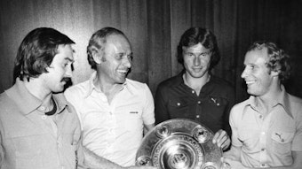 Uli Stielike, Trainer Udo Lattek, Jupp Heynckes und Berti Vogts feierten in den 70ern zahlreiche Titel mit Borussia Mönchengladbach.