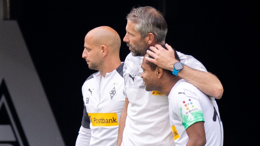 Raffael (r.) kam am 34. Spieltag gegen Hertha BSC Berlin zu seinem letzten Einsaz für Borussia Mönchengladbach