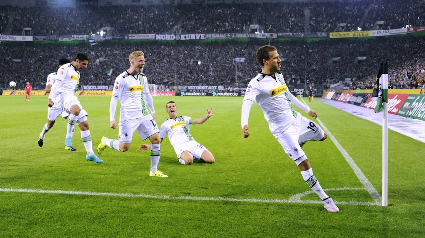 23. September 2015: Fabian Johnson schießt das erste Tor für Borussia Mönchengladbach nach dem Rücktritt von Lucien Favre.