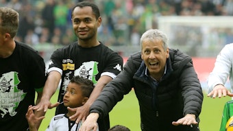 Raffael und Lucien Favre erreichten mit Borussia Mönchengladbach 2015 gemeinsam die Champions League.