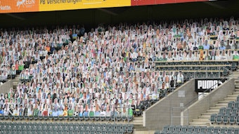 Rund 20.000 Pappkameraden zierten bis zuletzt den Borussia-Park. Nun werden sie nach und nach abgebaut.