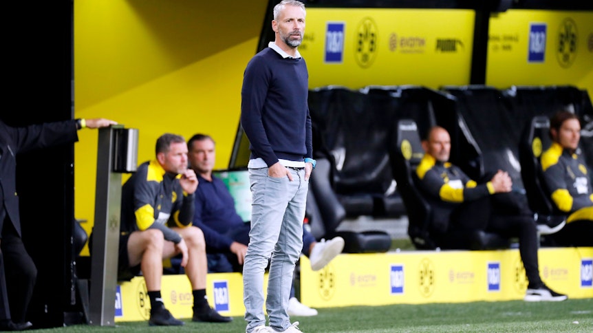 Borussia Mönchengladbachs Trainer Marco Rose an der Seitenlinie beim Auswärtsspiel in Dortmund.
