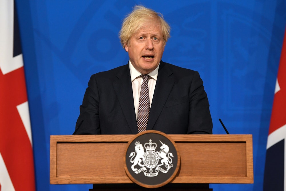 Boris Johnson bei einer Pressekonferenz in der Downing Street zur Lage in der Corona-Pandemie.