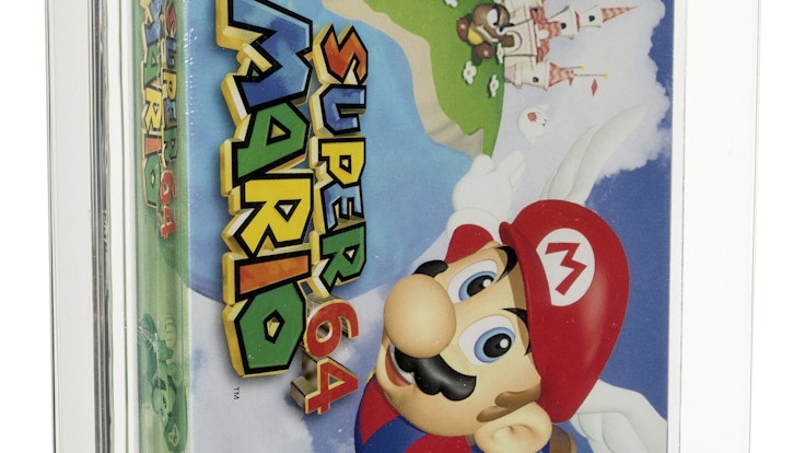 Dieses von Heritage Auctions zur Verfügung gestellte Foto zeigt die versteigerte ungeöffnete Kopie von Nintendos Super Mario 64.