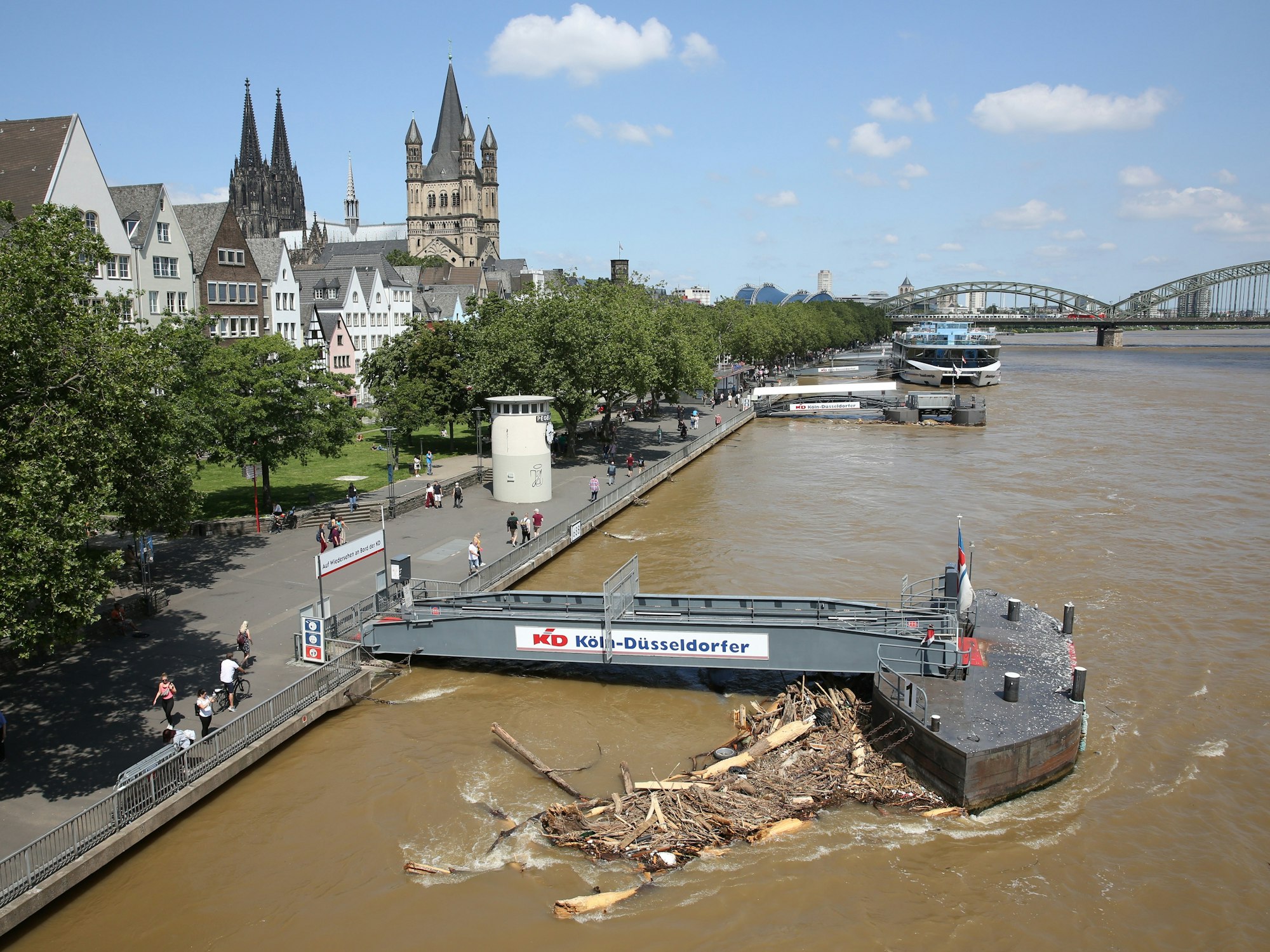 Hochwasser in Köln: Das Rheinufer bei einem Wasserstand von 7,42 Meter.
