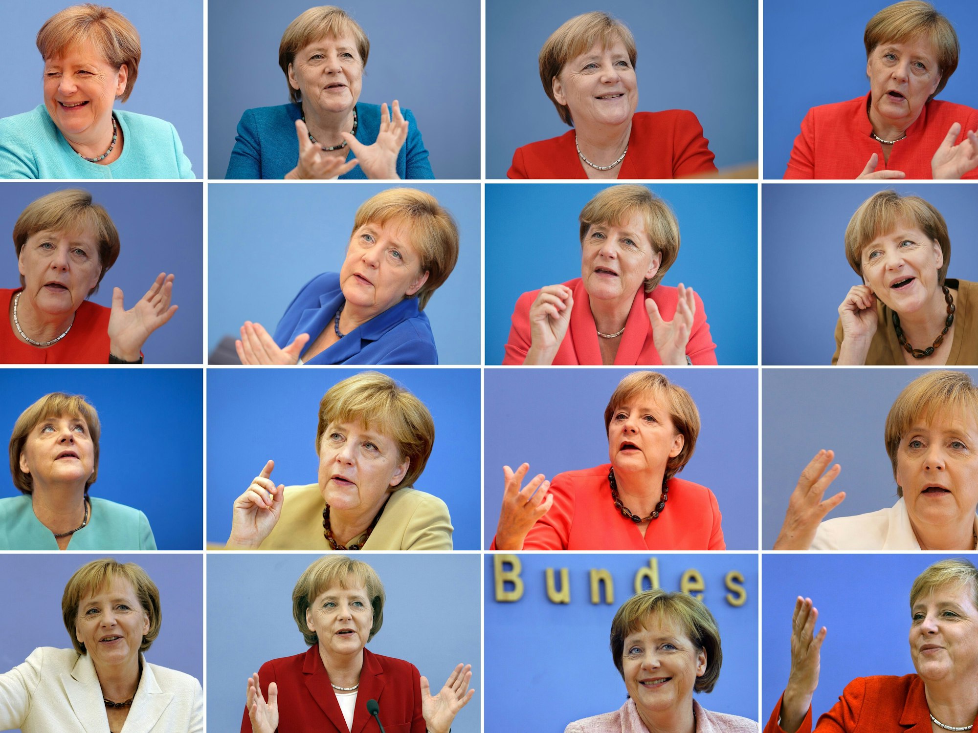 Angela Merkel auf ihren 16 Sommer-Pressekonferenzen von 2006 bis 2021.