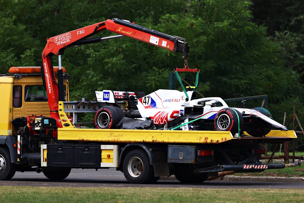 Der Haas von Mick Schumacher nach dem Crash in Ungarn.