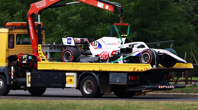 Der Haas von Mick Schumacher nach dem Crash in Ungarn.