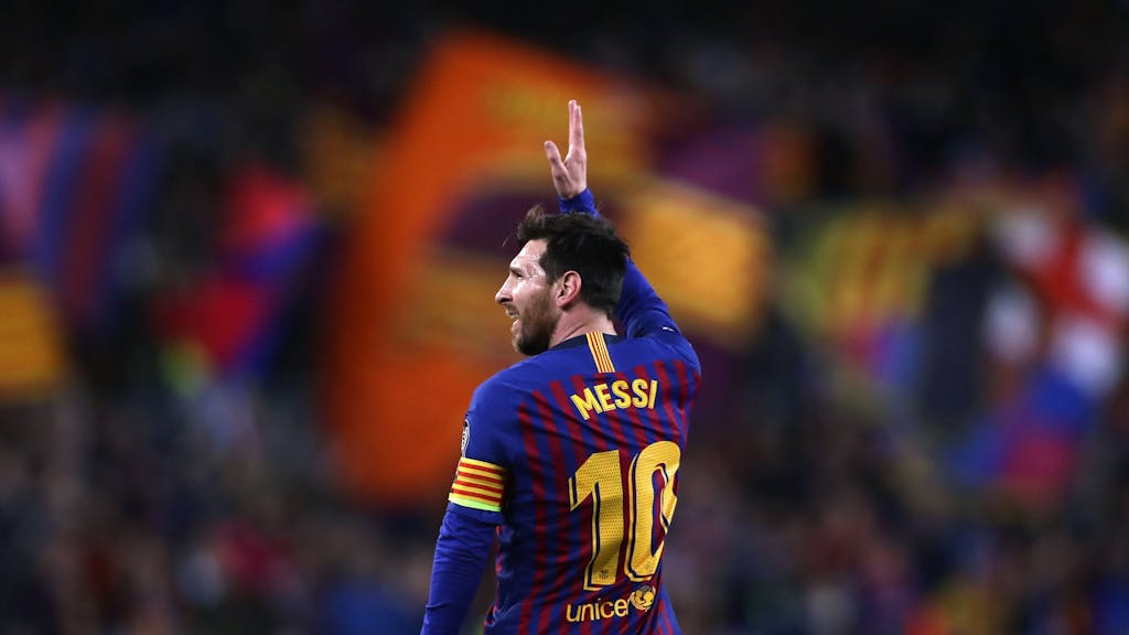 Lionel Messi bejubelt einen Doppelpack im Trikot des FC Barcelona