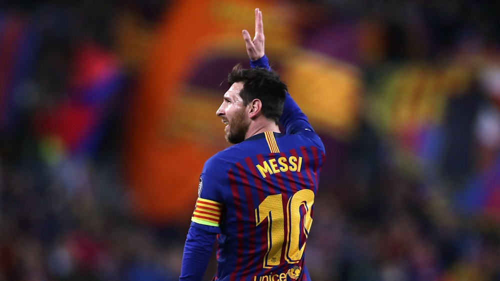 Lionel Messi bejubelt einen Doppelpack im Trikot des FC Barcelona