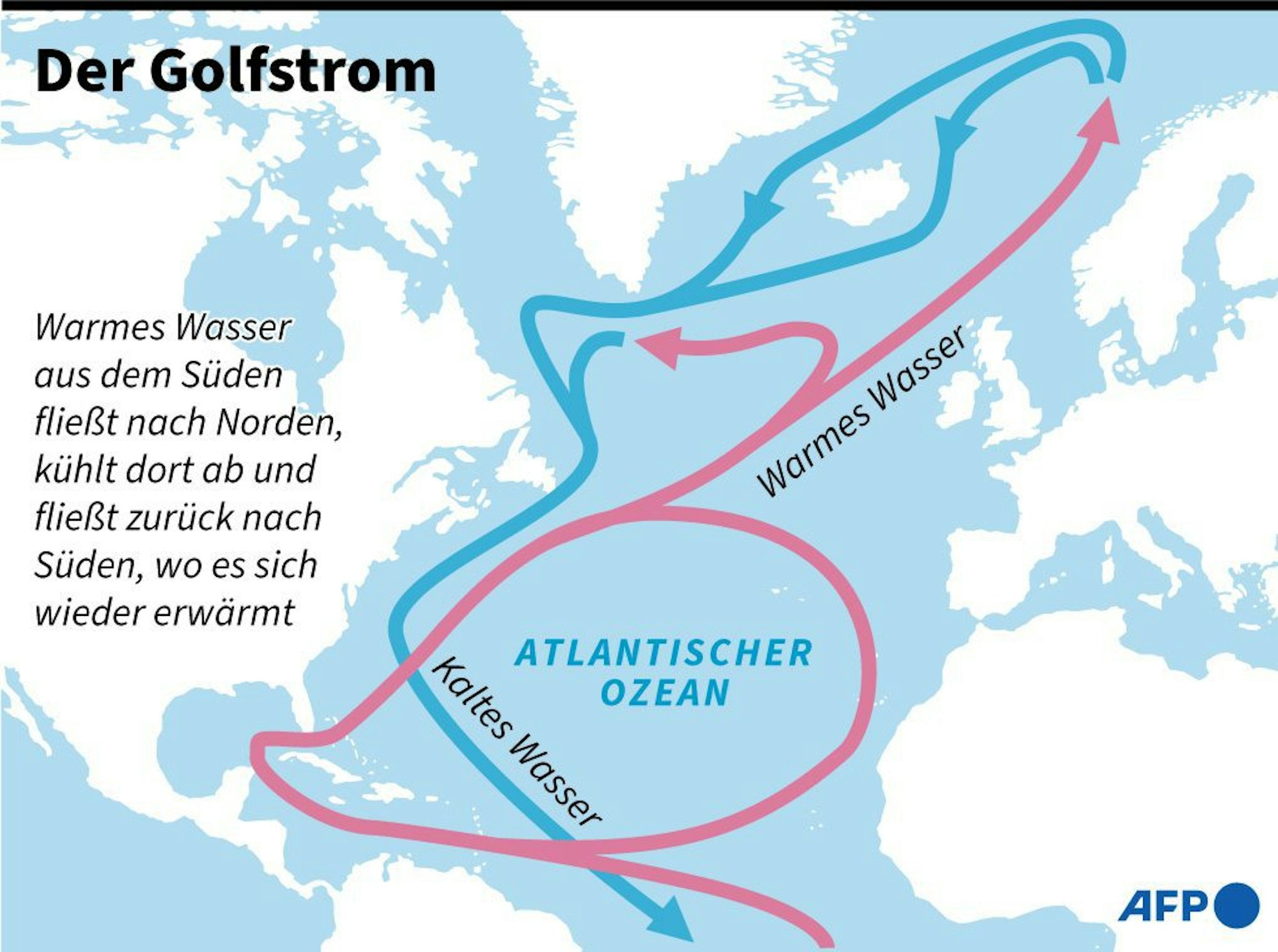 Forscher sehen Atlantik-Meeresströmungen in kritischem Zustand: Karte mit Golfstrom. - AFP / AFP