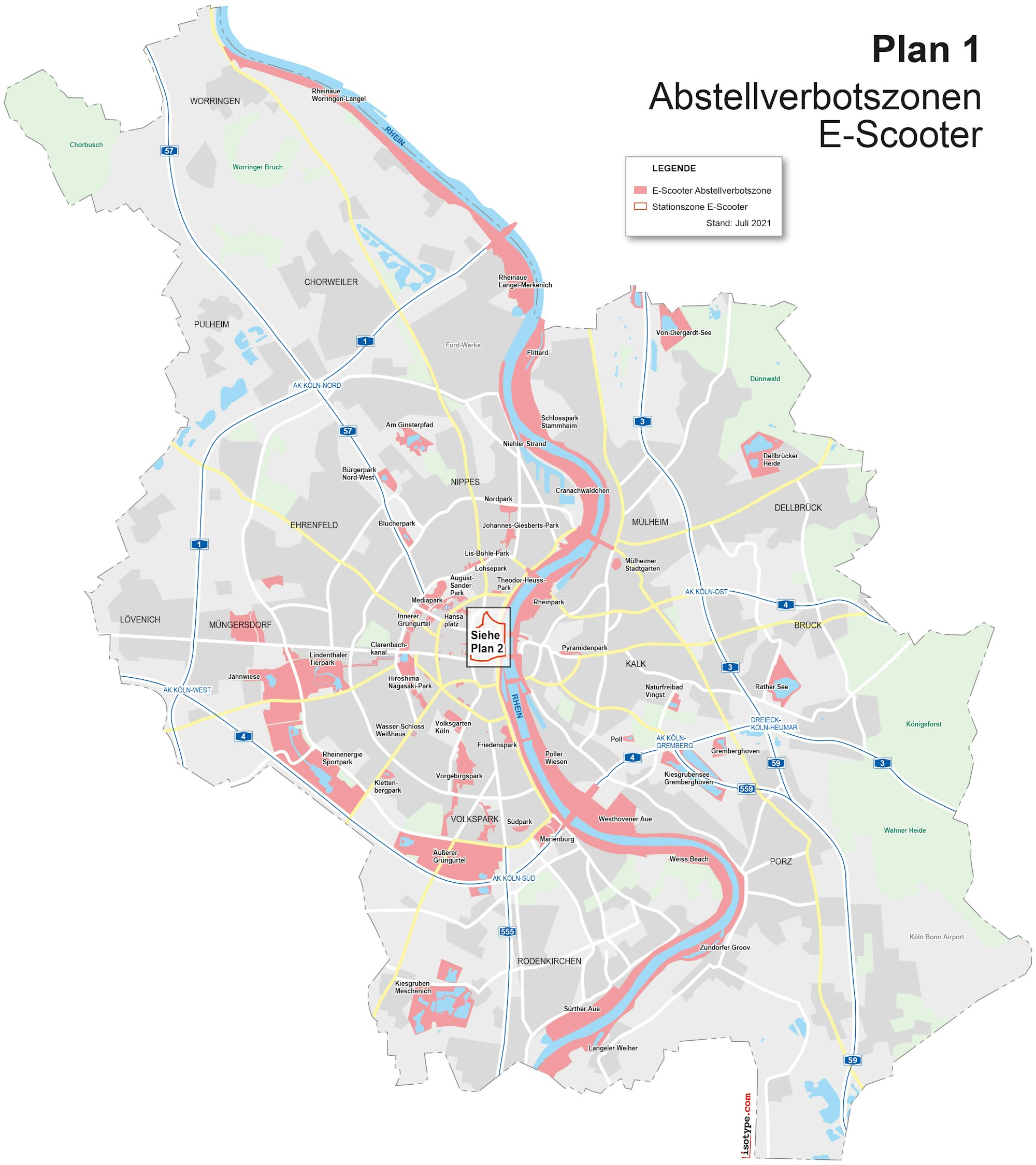 Die neuen Abstellverbotszonen für E-Scooter in Köln in der Übersicht
