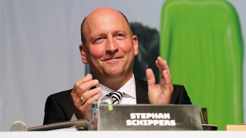 Gladbachs Geschäftsführer und Finanz-Boss Stephan Schippers bei der Mitgliederversammlung im Borussia-Park am 10. August 2021.