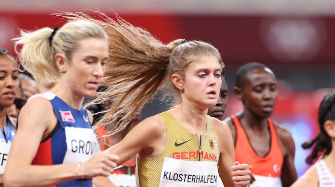 Olympia 2021, 10.000 m, Frauen: Konstanze Klosterhalfen aus Deutschland in Aktion.