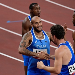 Die italienische Staffel über 4 x 100 Meter jubelt über Olympia-Gold.