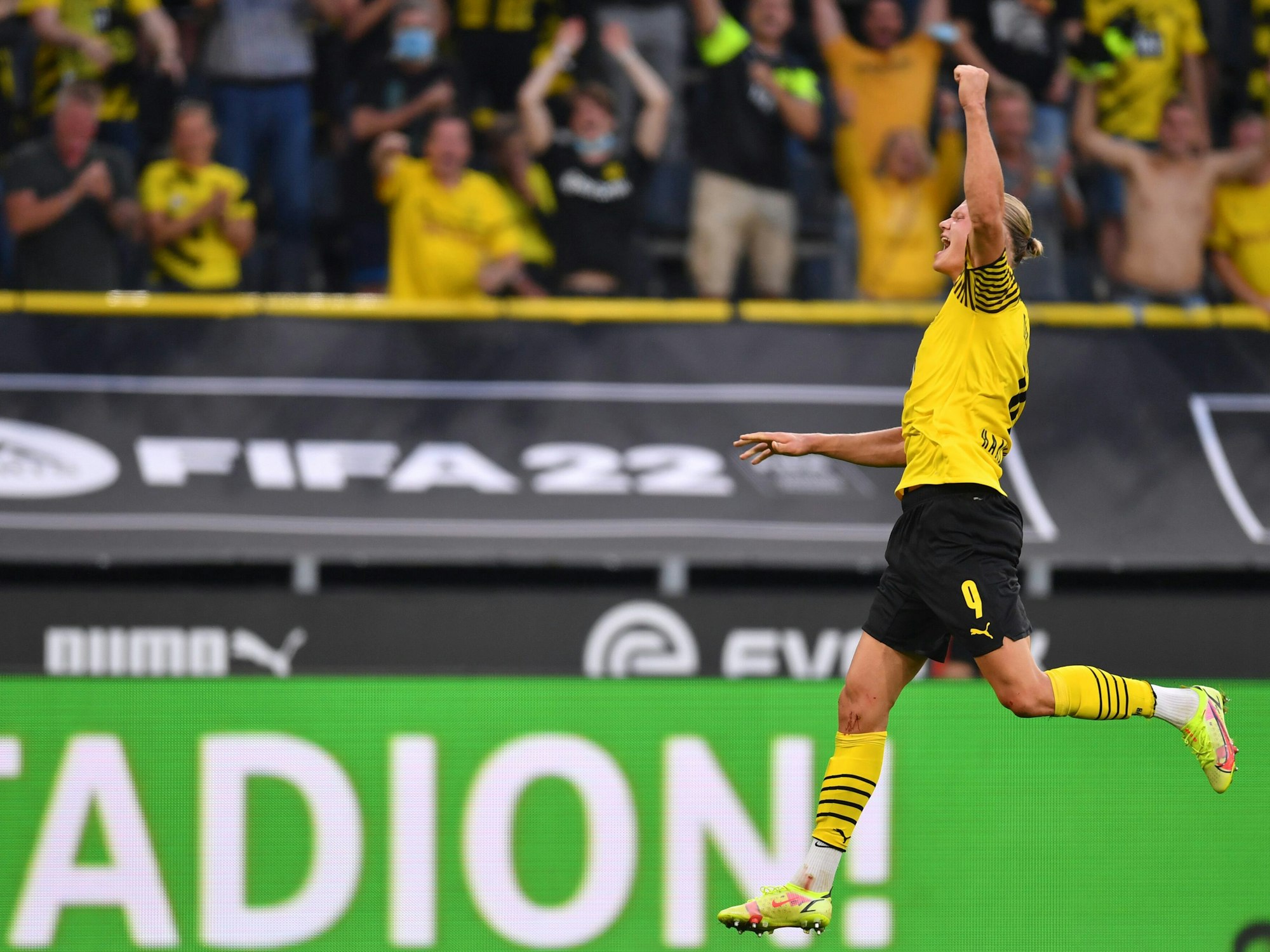 Erling Haaland jubelt mit den Fans von Borussia Dortmund