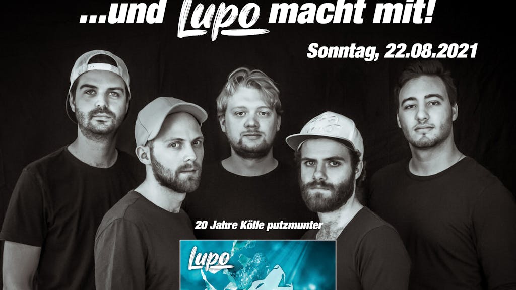Die Kölner Band Lupo posiert auf einem Plakat der Aktion Kölle Putzmunter.