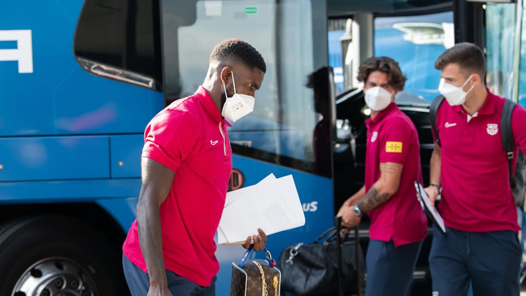Samuel Umtiti bei der Ankunft des FC Barcelona am Trainingslager Öschberghof.&nbsp;