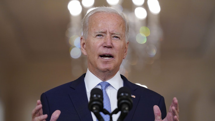 Joe Biden, Präsident der USA, spricht am 31. August 2021 über Afghanistan im State Dining Room des Weißen Hauses.