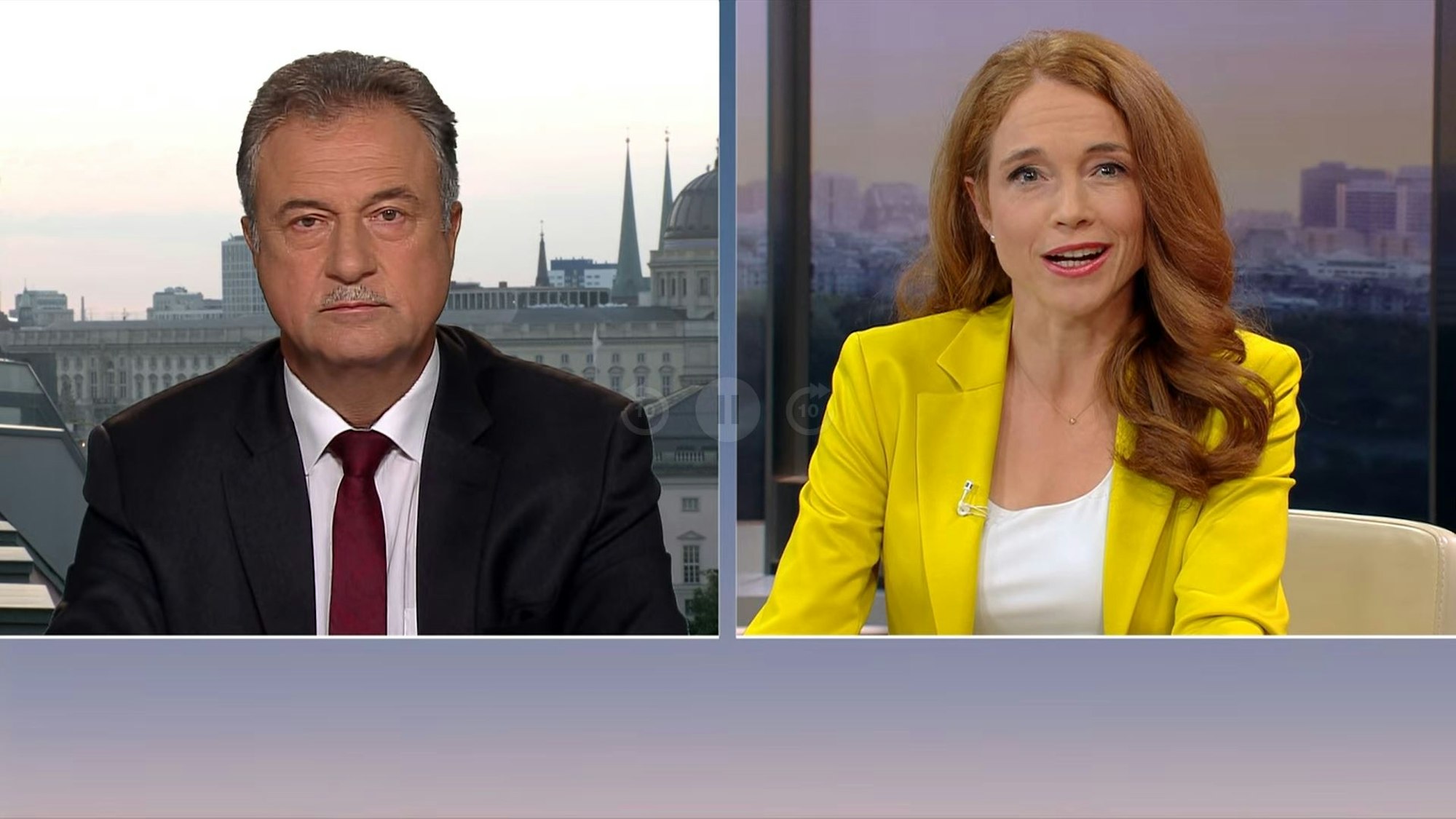 GDL-Chef Claus Weselsky im Gespräch mit Moderatorin Mirjam Meinhardt im ZDF-Morgenmagazin am Montag, 6. September.