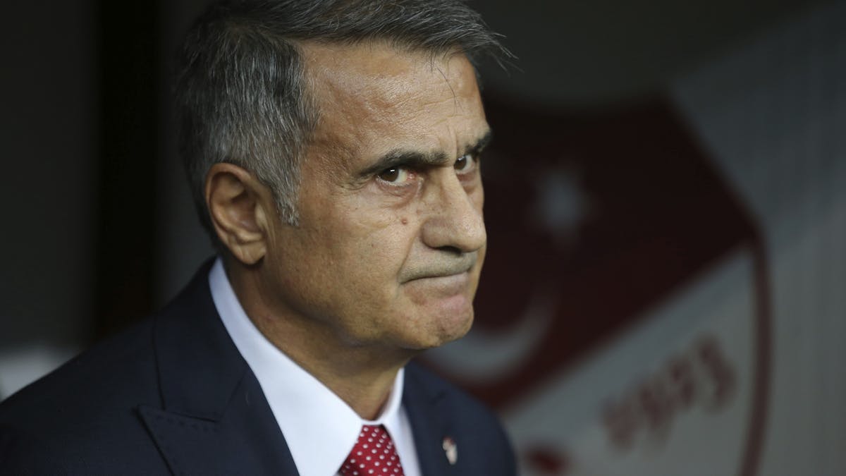 Senol Günes, damaliger Trainer der Türkei, beobachtet das Spiel gegen Island.