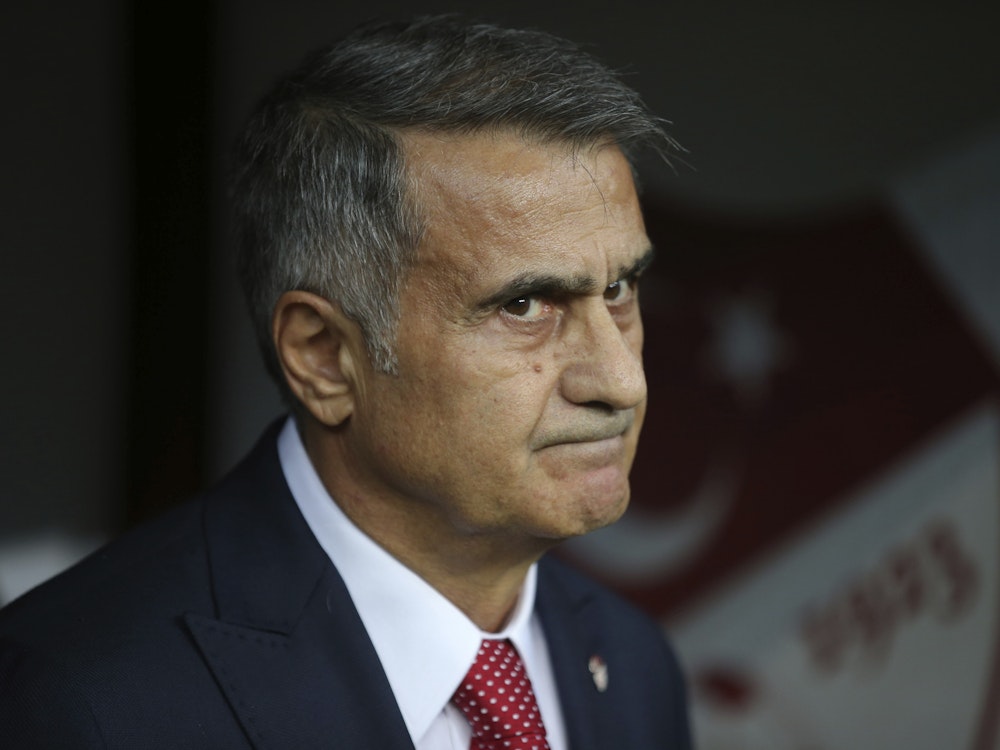 Senol Günes, damaliger Trainer der Türkei, beobachtet das Spiel gegen Island.