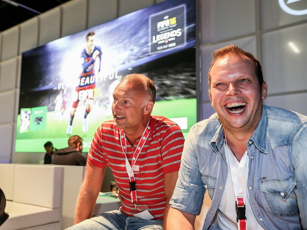 Frank Buschmann und Wolff-Chrispoh Fuss auf der Gamescom 2015 in Köln