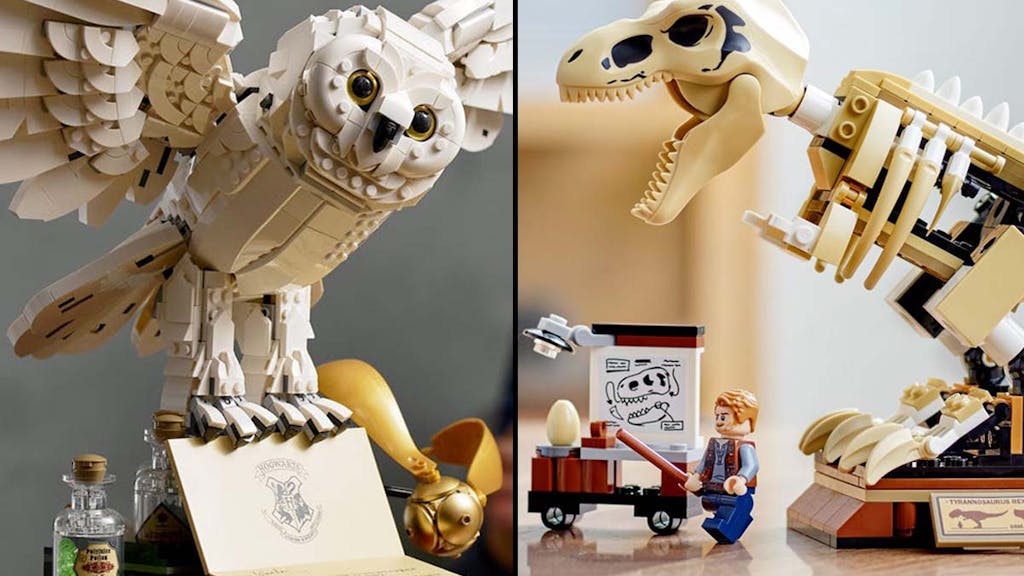 Lego Neuheiten September 2021, Lego-Harry-Potter Hogwarts Icons Collector’s Edition und T.-Rex-Skelett aus Jurassic World.