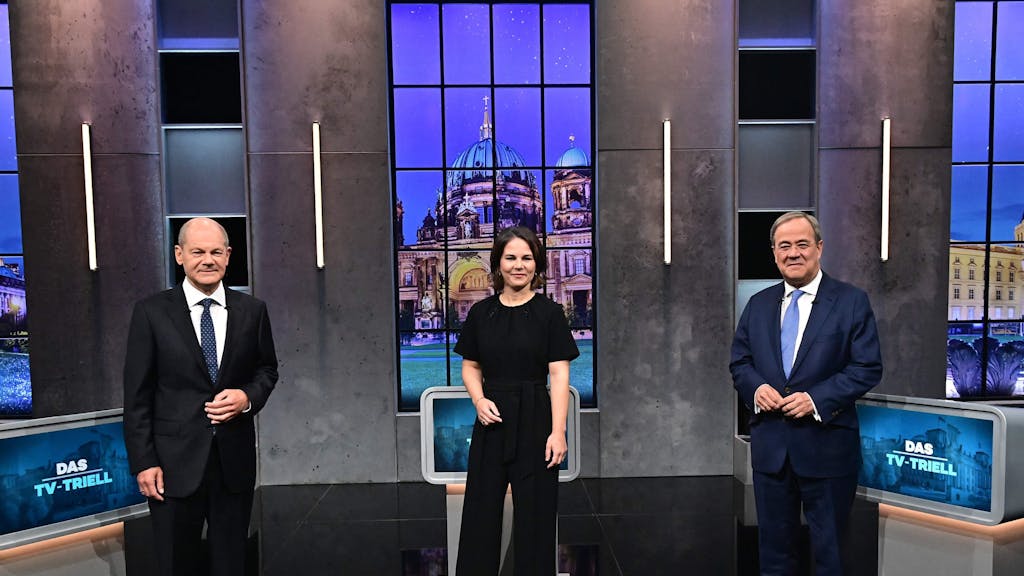 Olaf Scholz, Annalena Baerbock und Armin Laschet (v.l.) im dritten TV-Triell am Sonntag (19. September).