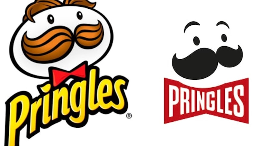 Links das alte Pringles-Logo – rechts der neue Mr. P. Nach 20 Jahren wurde das Logo erstmals geändert.