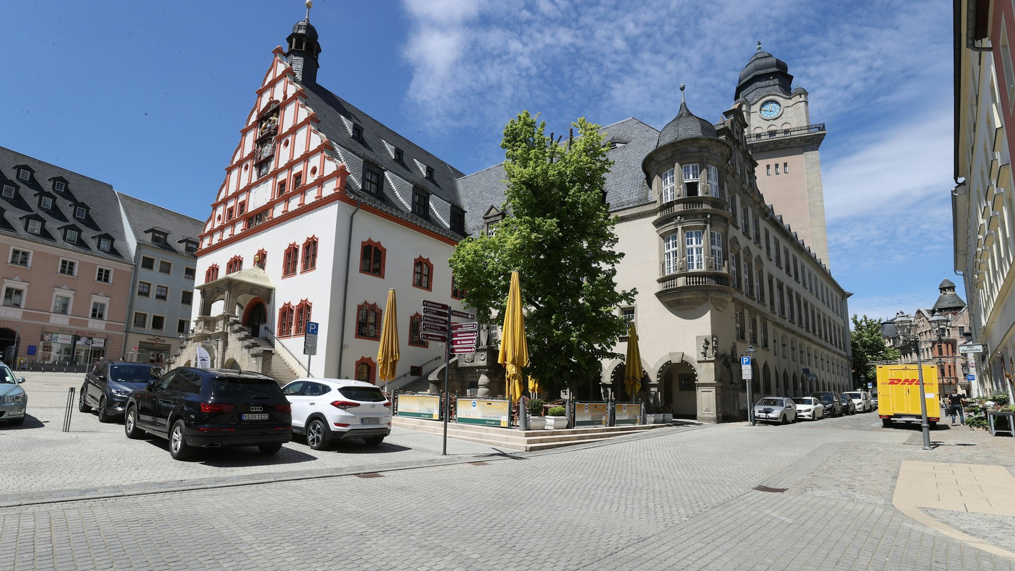 Das Rathaus in Plauen, am 2. Juni 2021. In der Stadt in Sachsen wurden an einem Wahlkampfstand am Samstag (25. September 2021) Politiker der Grünen attackiert.