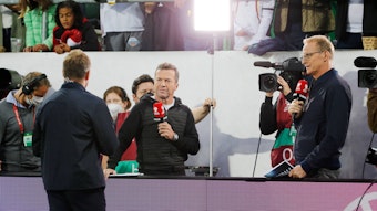 Bundestrainer Hansi Flick im Interview mit Lothar Matthäus und Florian König bei RTL.