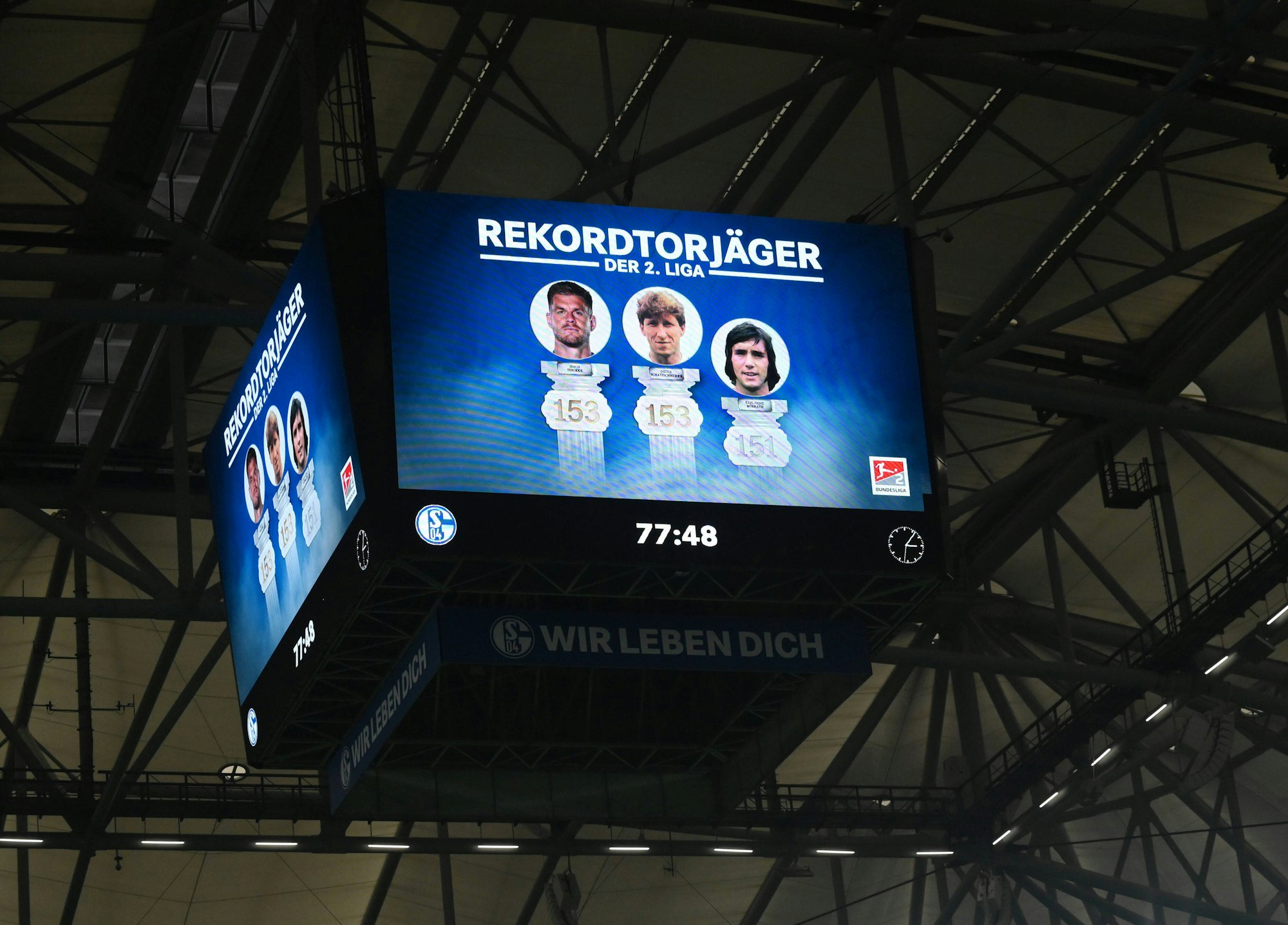 Anzeigenwürfel in der Veltins Arena nach dem Tor von Simon Terodde (FC Schalke 04) zum 3:0