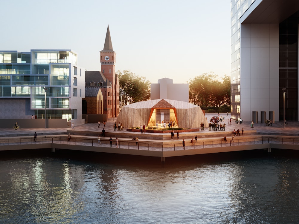 Köln: Im Rheinauhafen steht eine Wasserturbine, die Strom für E-Mobilität gewinnen soll.