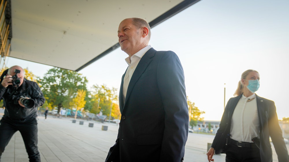 Olaf Scholz, SPD-Kanzlerkandidat, kommt am Donnerstagmorgen (7. Oktober) zu den Sondierungsgesprächen mit der FDP und Bündnis 90/Die Grünen.