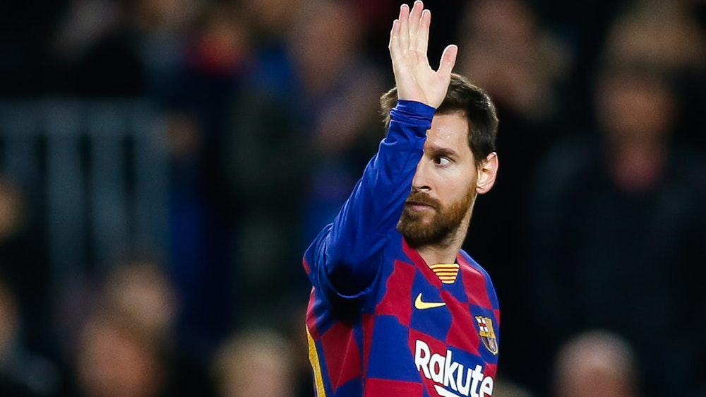 Barcelonas Lionel Messi gestikuliert im Copa del Rey-Spiel des FC Barcelona gegen CD Leganes im Stadion Camp Nou.