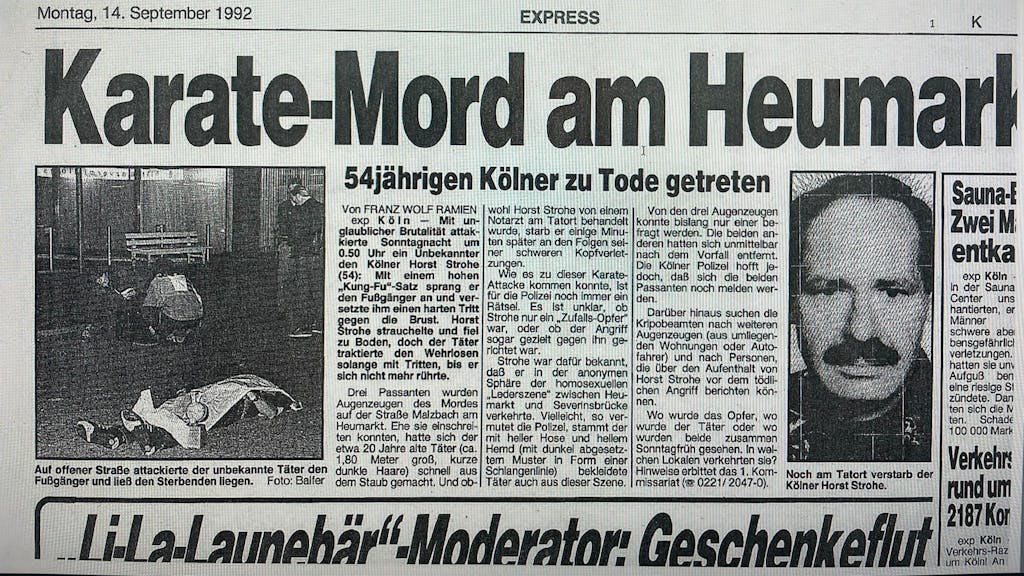 Ein Zeitungsausschnitt des Kölner EXPRESS vom  14. September 1992 über den getöteten Horst Strohe.&nbsp;
