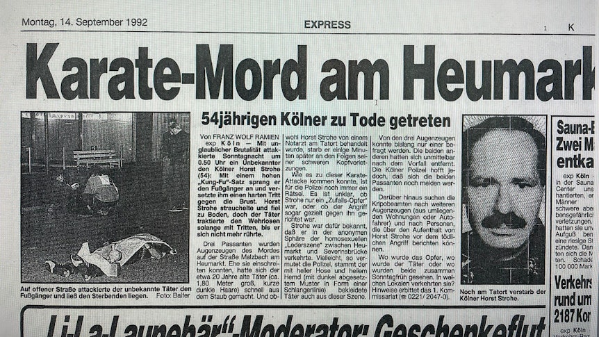 Ein Zeitungsausschnitt des Kölner EXPRESS vom 14. September 1992 über den getöteten Horst Strohe.