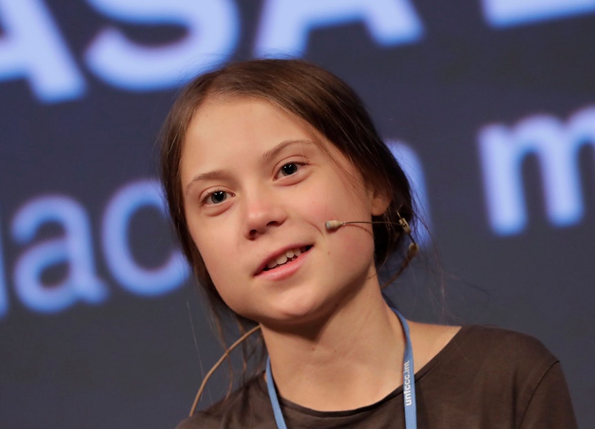 Greta Thunberg, Klimaaktivistin aus Schweden, spricht auf einer Pressekonferenz mit weiteren jungen Aktivisten.