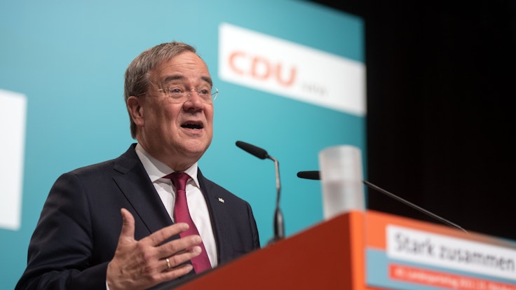 Armin Laschet, Ministerpräsident und Landesparteivorsitzender, spricht zu den Delegierten auf dem Landesparteitag der CDU Nordrhein-Westfalen.