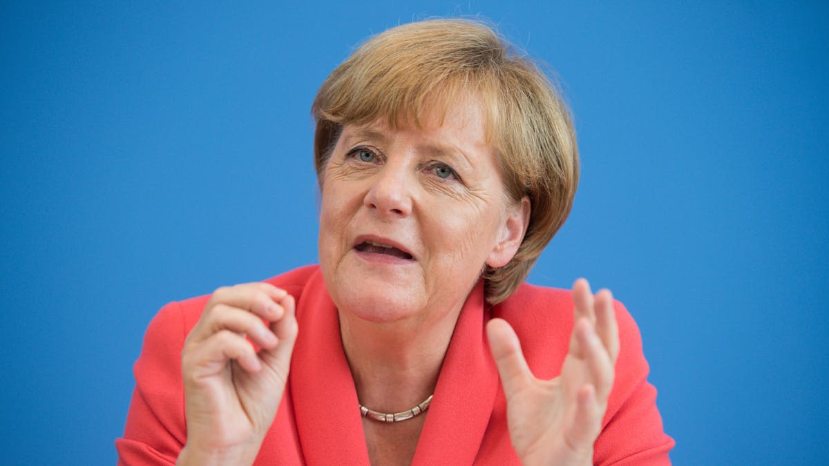 Bundeskanzlerin Angela Merkel (CDU) äußert sich auf einer Pressekonferenz am 31.08.2015 zu aktuellen Themen der Innen- und Außenpolitik. Als Merkel hier «Wir schaffen das» sagt, ist sie sich in keiner Weise bewusst, dass dies ihr bekanntester Satz werden wird.&nbsp;