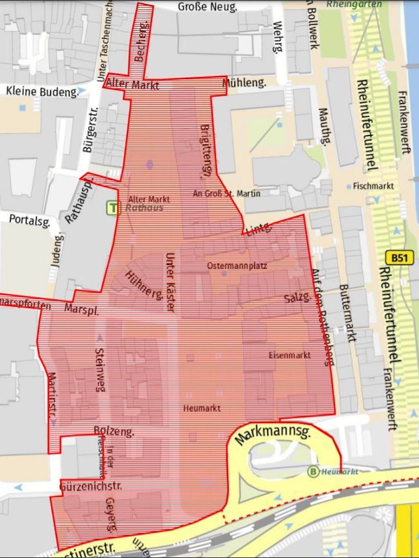 2G-Zone in Kölner Altstadt. Grafik 11.11.