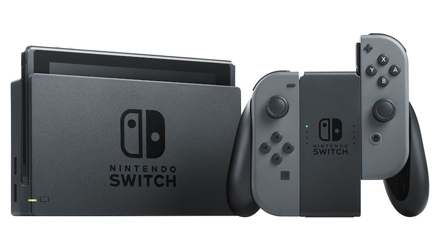 Auf dem Foto ist die Nintendo Switch in grau zu sehen.