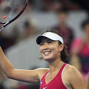 Tennis-Spielerin Peng Shuai nach dem Sieg über Venus Williams bei den China Open