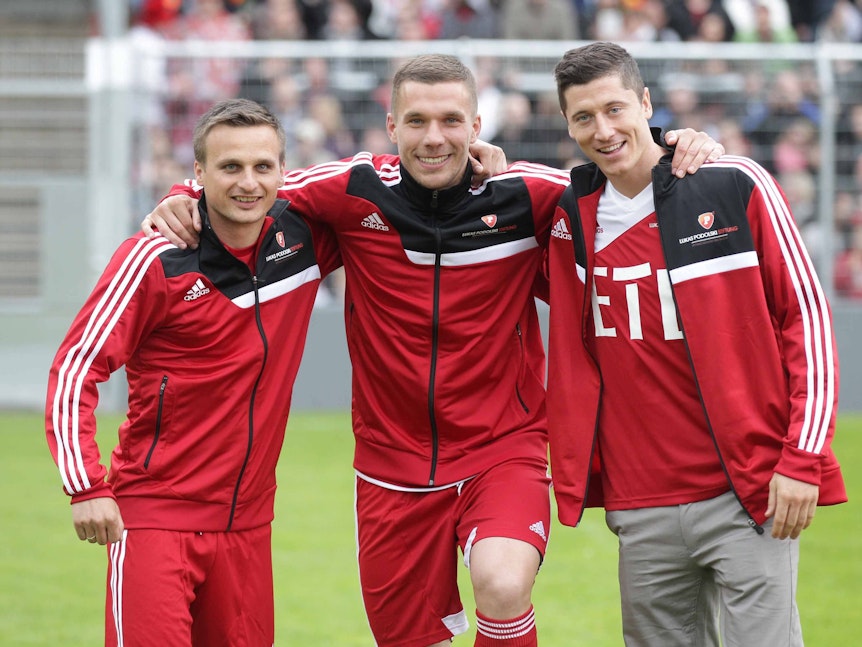 Slawomir Peszko, Lukas Podolski und Robert Lewandowski bei einem Benefizspiel