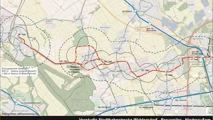 Karte mit möglichem Linienplan der Linie 4