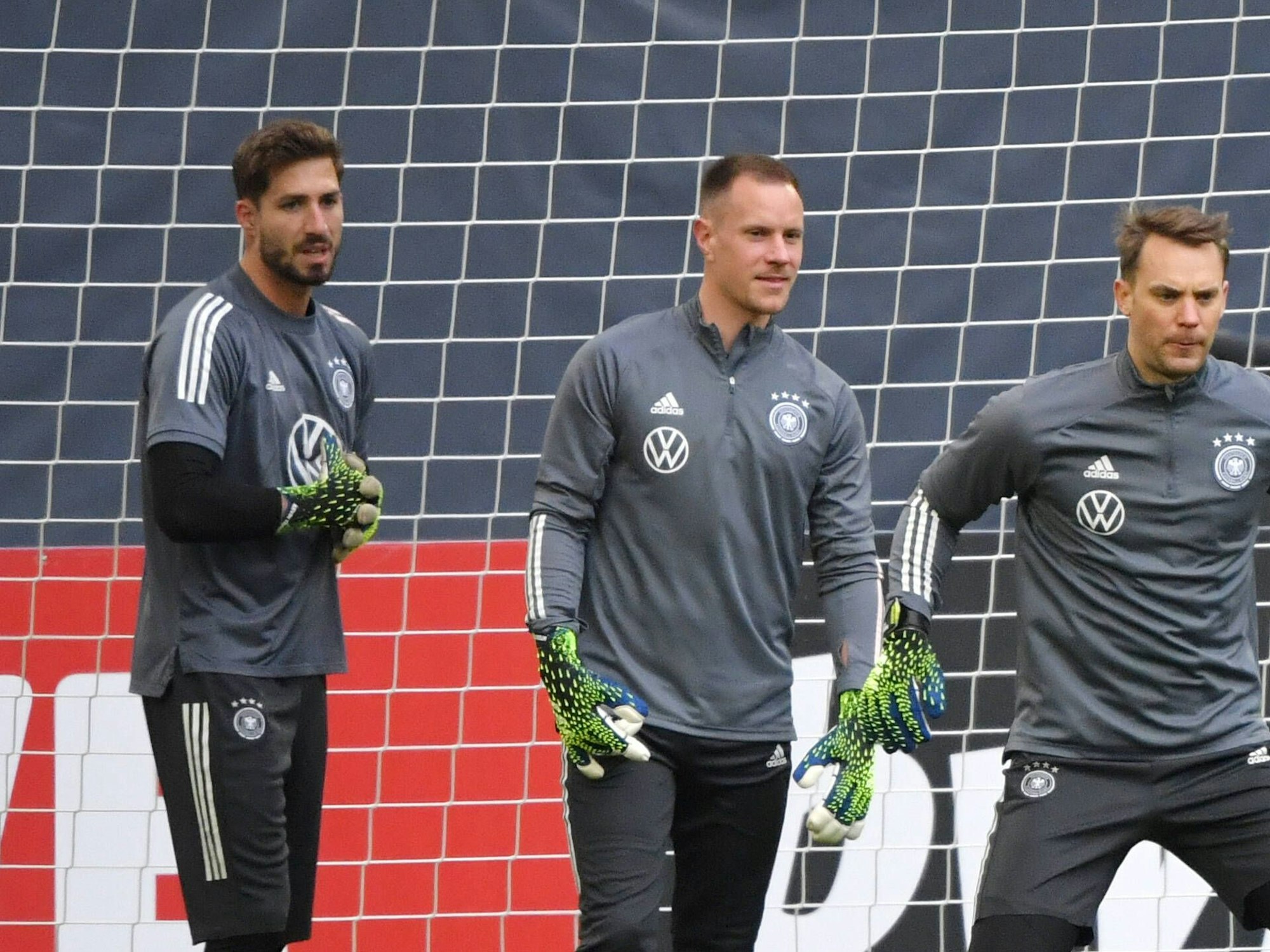 Kevin Trapp, Marc Andre ter Stegen und Manuel Neuer im Training der deutschen Nationalmannschaft