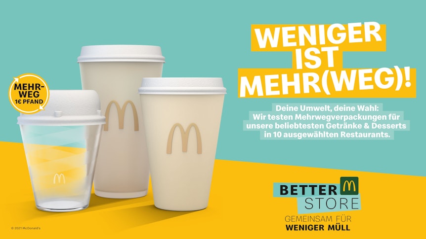 Die Fastfood-Kette testet eigenes Mehrwegpfandsystem in Deutschland. So sehen die Verpackungen aus. Pro Mehrwegverpackung erhebt McDonald's einen Euro Pfand.