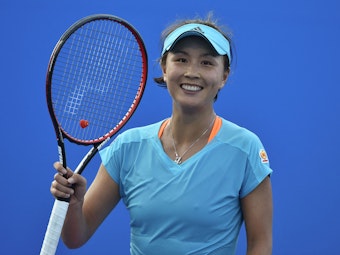 Tennis-Star Peng Shuai feiert ihren Sieg überDaria Kasatkina bei denAustralian Open 2017
