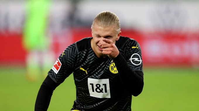 Erling Haaland von Borussia Dortmund feiert sein Tor gegen Wolfsburg.&nbsp;